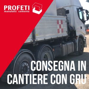 camion aziendale co gru per consegna manufatti in cantiere